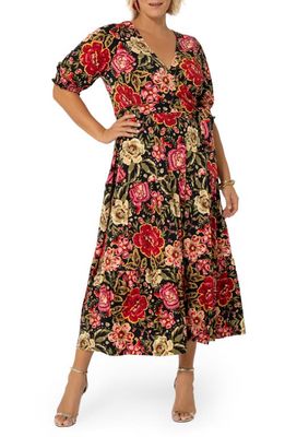 Leota Marlo Faux Wrap Dress in Crown Floral Red Dhalia