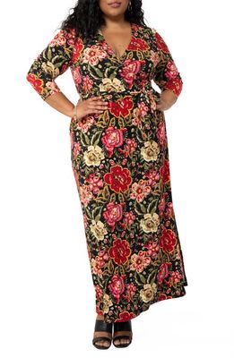 Leota Perfect Faux Wrap Maxi Dress in Crown Floral Red Dhalia