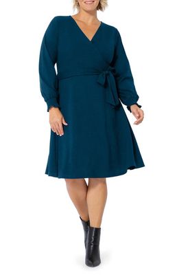 Leota Perfect Long Sleeve Faux Wrap Dress in Ibmc - Solid Ink Blue
