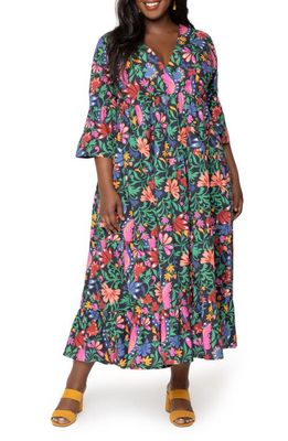 Leota Sariah Floral Print Ruffle Dress in Cutwork Floral Black
