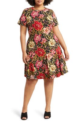 Leota Serenity Floral Shift Dress in Crown Floral Red Dhalia