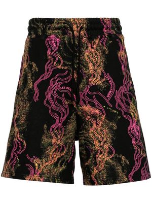 Les Benjamins graphic-print cotton track shorts - Black