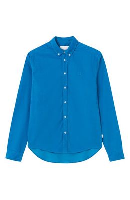 Les Deux Christoph Corduroy Button-Down Shirt in Washed Denim Blue