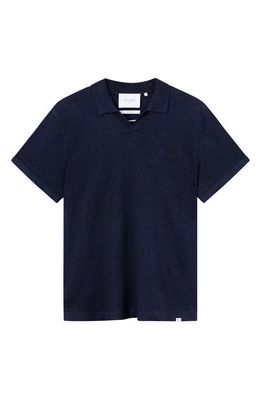 Les Deux Elba Linen & Cotton Knit Polo Shirt in Dark Navy