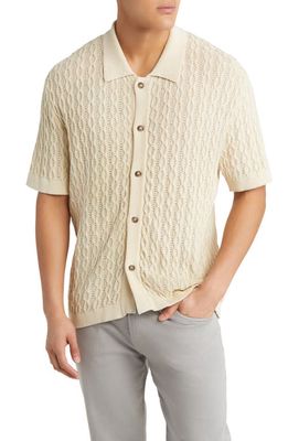 Les Deux Garrett Knit Cotton Short Sleeve Button-Up Shirt in Ivory