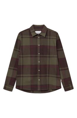 Les Deux Jeremy Flannel Button-Up Shirt in Coffe Brown/Olive Night