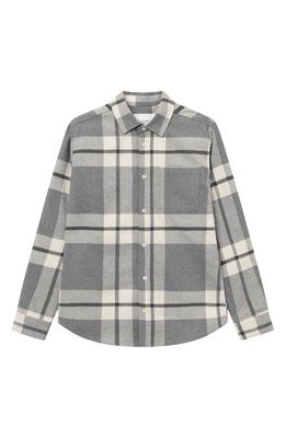 Les Deux Jeremy Flannel Button-Up Shirt in Snow/light Grey Melange