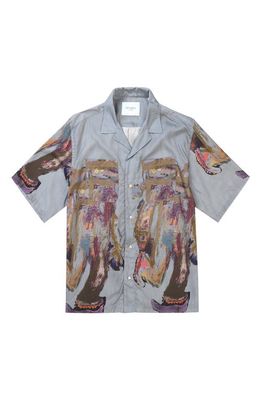 Les Deux Kabangu Short Sleeve Button-Up Camp Shirt in Blue Haze/Multicolor