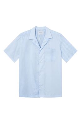 Les Deux Leland Stripe Short Sleeve Poplin Button-Up Camp Shirt in Light Blue Stripe Mix