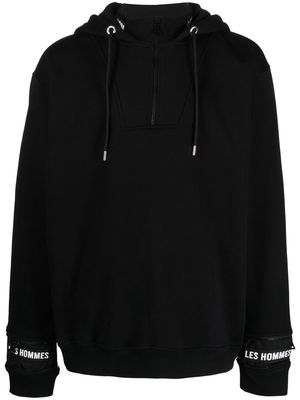 LES HOMMES logo patch half-zip hoodie - Black