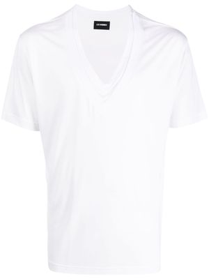 LES HOMMES logo-patch V-neck cotton T-shirt - White