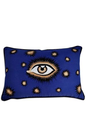 Les-Ottomans eye-motif embroidered cushion - Blue