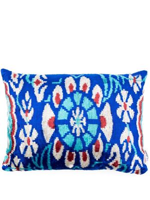 Les-Ottomans floral-print velvet cushion - Blue