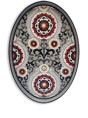 Les-Ottomans Ikat hand-painted oval tray - Grey