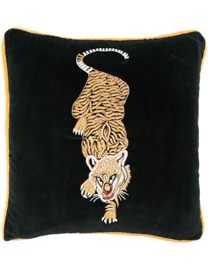 Les-Ottomans x Browns Tiger-embroidered velvet cushion - Black