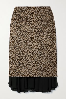 Les Rêveries - Layered Chiffon And Leopard-print Cotton Skirt - Animal print