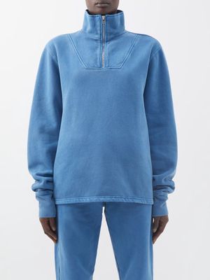 Les Tien - Quarter-zip Brushed-back Cotton Sweatshirt - Womens - Blue