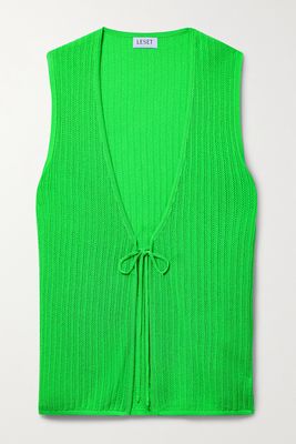 LESET - Jasmine Pointelle-knit Vest - Green