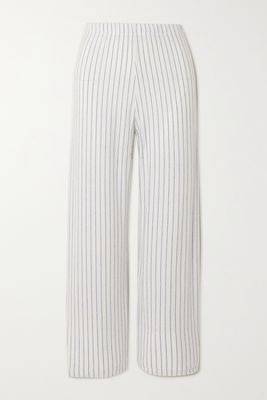 LESET - Lauren Cropped Striped Stretch-jersey Straight-leg Pants - White