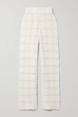LESET - Lucy Crocheted Cotton Straight-leg Pants - Cream