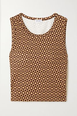 LESET - Rio Cropped Printed Stretch-jersey Tank - Brown