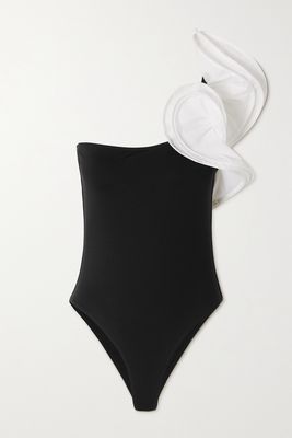 Leslie Amon - Carmen Ruffled One-shoulder Swimsuit - Black