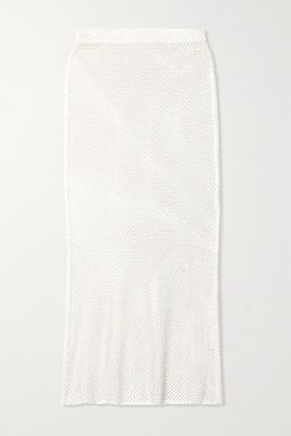 Leslie Amon - Crystal-embellished Open-knit Midi Skirt - White