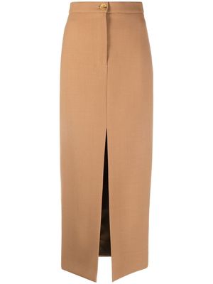 Lesyanebo front-slit straight skirt - Brown