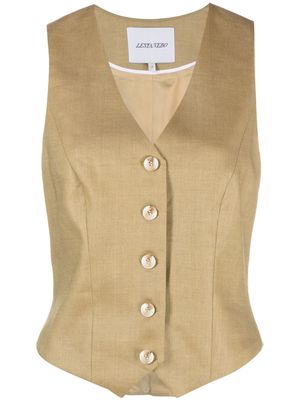 Lesyanebo V-neck linen-wool blend waistcoat - Yellow