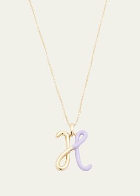 Letter H Pendant Necklace with Half Enamel in Lavender