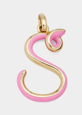 Letter S Pendant Necklace with Half Enamel in Bubblegum Pink