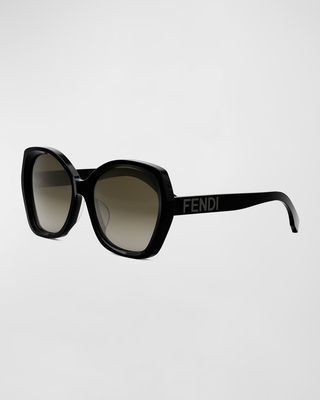 Lettering Butterfly Acetate Sunglasses, Black