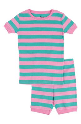 Leveret Stripe Print Top & Shorts Pajama Set in Pink