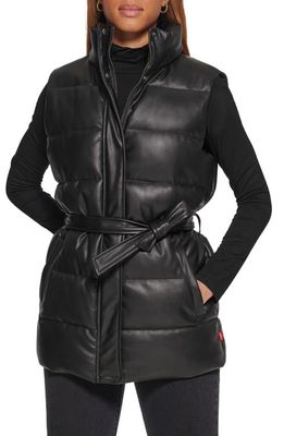 levi's 361 Belted Faux Leather Puffer Vest in Black