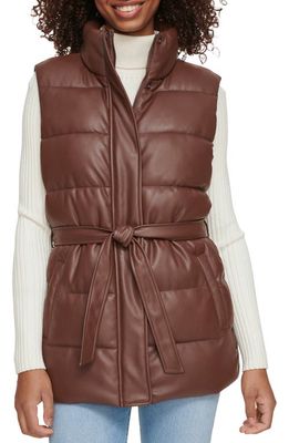 levi's 361 Belted Faux Leather Puffer Vest in Chocolate Brown