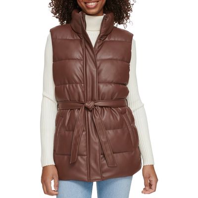 levi's 361™ Belted Water Resistant Faux Leather Puffer Vest in Chocolate Brown 