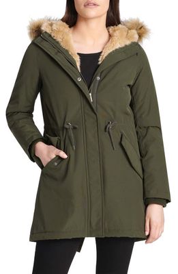 levi's Arctic Cloth Water Resistant Hooded Parka with Removable Faux Fur Trim in Olive