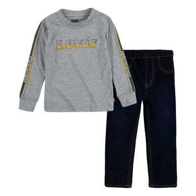 LEVI'S Boys T-Shirt And Denim Bottoms 2-Piece Set in Grey Heather