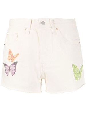 Levi's butterfly-print cotton denim shorts - Neutrals