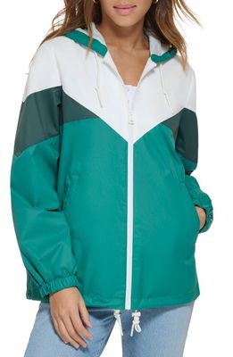 levi's Colorblock Hooded Jacket in White/Emerald