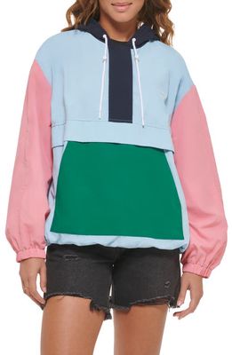 levi's Colorblock Hooded Popover Jacket in Pink/Blue