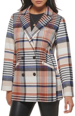 levi's Double Breasted Wool Blend Blazer in Cream/Rust/Navy Plaid