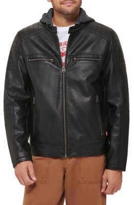 levi's Faux Leather Hooded Moto Racer Jacket in Black