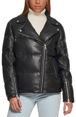 levi's Faux Leather Moto Puffer Jacket in Black