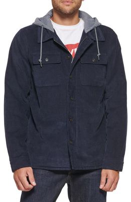 levi's Faux Shearling Lined Hooded Corduroy Shirt Jacket in Navy
