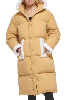 levi's Faux Shearling Trim Puffer Parka in Curry