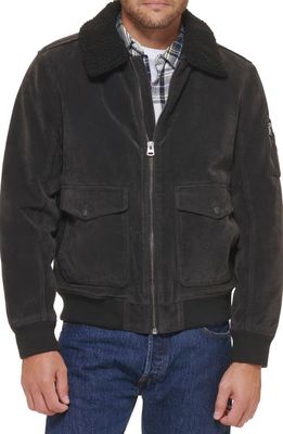 levi's Faux Suede Aviator Bomber Jacket with Removable Faux Shearling Collar in Charcoal