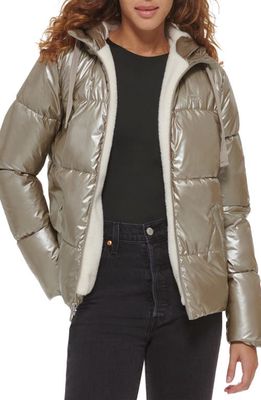 levi's Fleece Lined Hooded Puffer Jacket in Light Grey