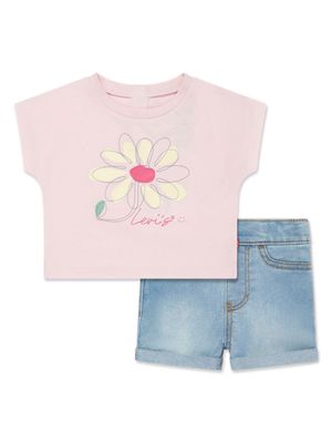 Levi's Kids floral-print denim shorts set - Pink