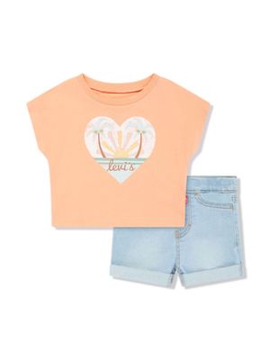 Levi's Kids graphic-print denim shorts set - Orange